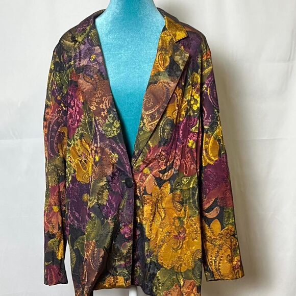 Vintage Handmade Metallic Paisley Jacquard Blazer size large - Picture 2 of 8